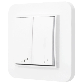 Włącznik schodowy podwójny z ramką zaokrągloną seria MINI kolor biały mat