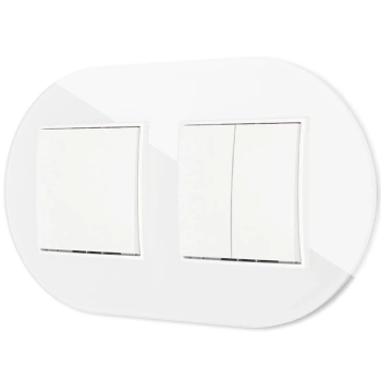 Dwa włączniki pojedynczy i podwójny z ramką okrągłą efekt szkła seria ICON kolor biały