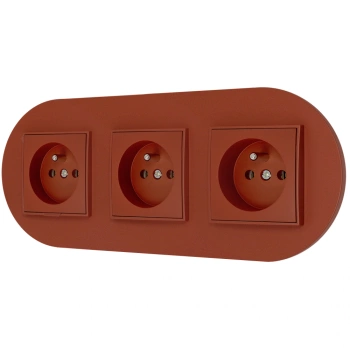 Trzy gniazda pojedyncze z ramką okrągłą seria MINI kolor terakota