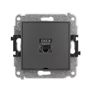 Mechanizm gniazda komputerowego pojedynczego 1xRJ45, kat. 8, ekranowany, 8-stykowy, bez pola opisowego Karlik seria ICON 28IGKBO-11 kolor grafitowy mat