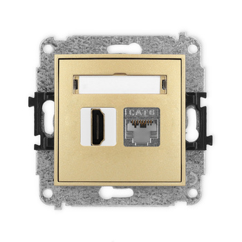 Mechanizm gniazda pojedynczego HDMI 2.0, 4K + gniazda komp. poj. 1xRJ45, kat. 6, ekranowany, 8-stykowy Karlik seria ICON 29IGHK-46 kolor złoty