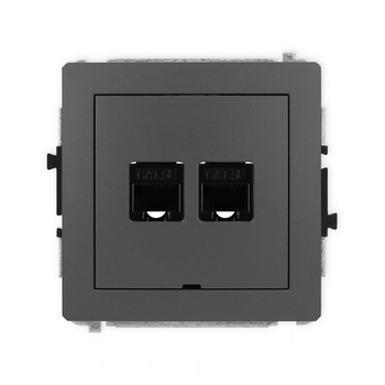 Mechanizm gniazda komputerowego podwójnego 2xRJ45, kat. 5e, 8-stykowy, bez pola opisowego Karlik seria DECO 28DGKBO-2 kolor grafitowy mat