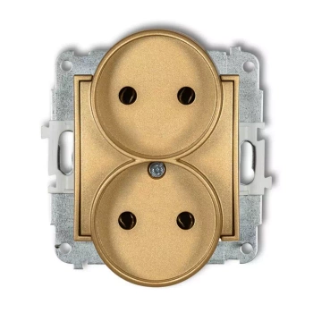 Mechanizm gniazda podwójnego do ramki bez uziemienia 2x2P bez przesłon torów prądowych Karlik seria MINI 29MGPR-2 kolor złoty