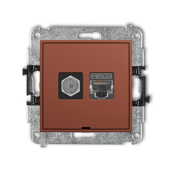 Mechanizm gniazda antenowego poj. typu F SAT + gniazda komp. poj. 1xRJ45, kat. 6 ekranowany, 8-stykowy, bez pola opisowego Karlik seria MINI 63MGFKBO-5 kolor terakota