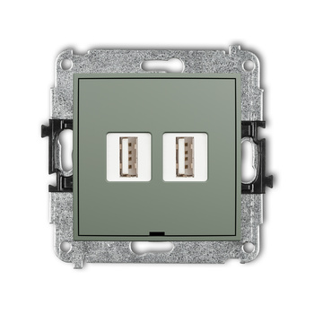 Mechanizm gniazda podwójnego 2xUSB A-A 2.0, bez pola opisowego Karlik seria ICON 61IGUSBBO-2 kolor szałwiowy