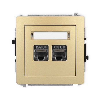 Mechanizm gniazda komputerowego podwójnego 2xRJ45, kat. 8, ekranowany, 8-stykowy Karlik seria DECO 29DGK-12 kolor złoty