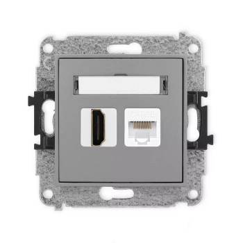 Mechanizm gniazda pojedynczego HDMI 2.0, 4K + gniazda komp. poj. 1xRJ45, kat. 5e, 8-stykowy Karlik seria ICON 27IGHK-45e kolor szary mat