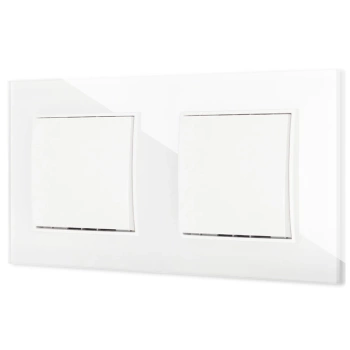 Dwa włączniki pojedyncze z ramką kwadratową efekt szkła seria ICON kolor biały