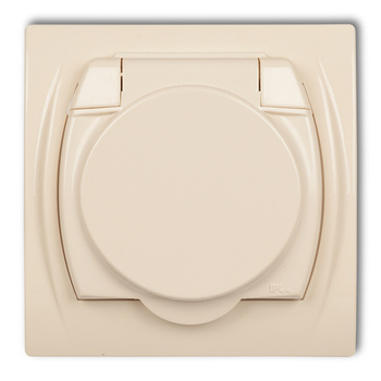 Gniazdo bryzgoszczelne z uziemieniem SCHUKO 2P+Z klapka beżowa, bez przesłon torów prądowych Karlik seria LOGO 1LGPB-1s kolor beżowy