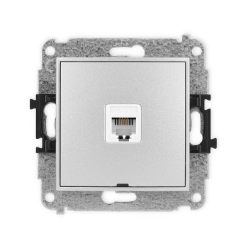 Mechanizm gniazda telefonicznego pojedynczego 1xRJ11, 4-stykowy, beznarzędziowe, bez pola opisowego Karlik seria ICON 7IGTBO-1 kolor srebrny metalik