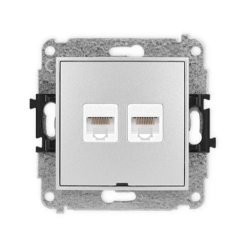 Mechanizm gniazda komputerowego podwójnego 2xRJ45, kat. 5e, 8-stykowy, bez pola opisowego Karlik seria ICON 7IGKBO-2 kolor srebrny metalik