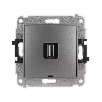 Mechanizm gniazda pojedynczego USB A-A 2.0, bez pola opisowego Karlik seria ICON 11IGUSBBO-1 kolor grafitowy