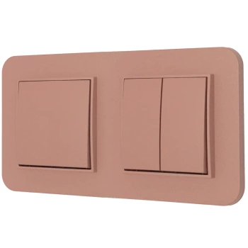 Dwa włączniki pojedynczy i podwójny z ramką zaokrągloną seria MINI kolor łososiowy