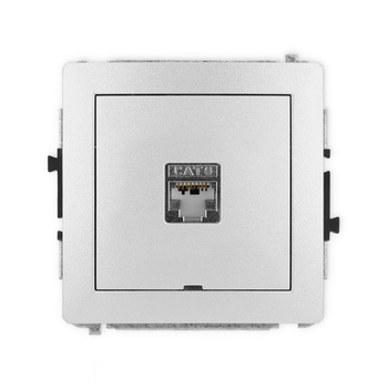 Mechanizm gniazda komputerowego pojedynczego 1xRJ45, kat. 6, ekranowany, 8-stykowy, bez pola opisowego Karlik seria DECO 7DGKBO-5 kolor srebrny metalik