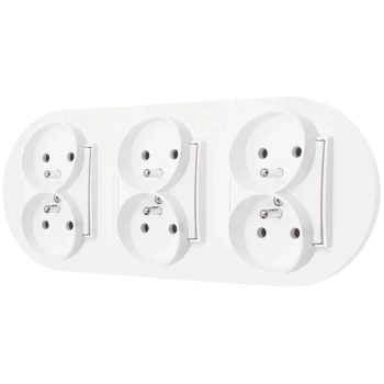 Trzy gniazda podwójne z ramką okrągłą seria MINI kolor biały mat