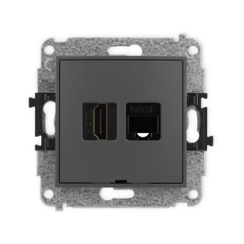 Mechanizm gniazda pojedynczego HDMI 2.0, 4K + gniazda komp. poj. 1xRJ45, kat. 5e, 8-stykowy, bez pola opisowego Karlik seria MINI 28MGHKBO-45e kolor grafitowy mat