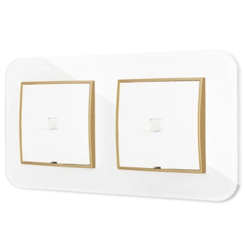 Dwa włączniki pojedyncze w stylu USA ramka zaokrąglona efekt szkła seria ICON kolor biały/złoty