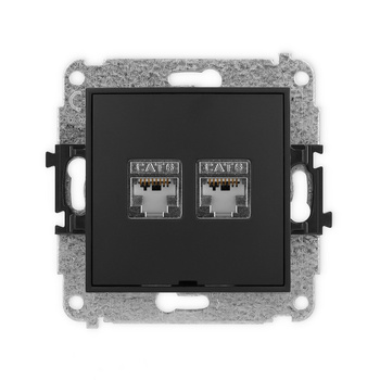 Mechanizm gniazda komputerowego podwójnego 2xRJ45, kat. 6, ekranowany, 8-stykowy, bez pola opisowego Karlik seria ICON 12IGKBO-6 kolor czarny mat