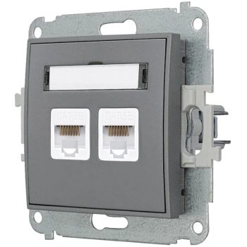 Mechanizm gniazda komputerowego podwójnego 2xRJ45, kat. 5e, 8-stykowy Karlik seria MINI 27MGK-2 kolor szary mat