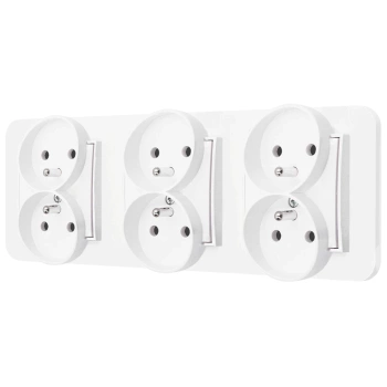 Trzy gniazda podwójne z ramką zaokrągloną seria MINI kolor biały mat