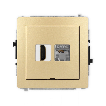 Mechanizm gniazda pojedynczego HDMI 2.0, 4K + gniazda komp. poj. 1xRJ45, kat. 6, ekranowany, 8-stykowy, bez pola opisowego Karlik seria DECO 29DGHKBO-46 kolor złoty