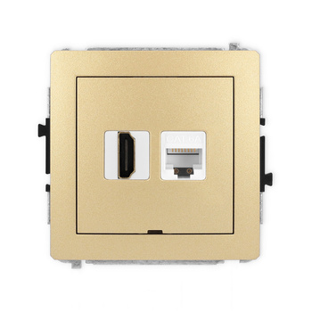 Mechanizm gniazda pojedynczego HDMI 2.1, 8K + gniazda komp. poj. 1xRJ45, kat. 6A, 8-stykowy, bez pola opisowego Karlik seria DECO 29DGHKBO-86A kolor złoty
