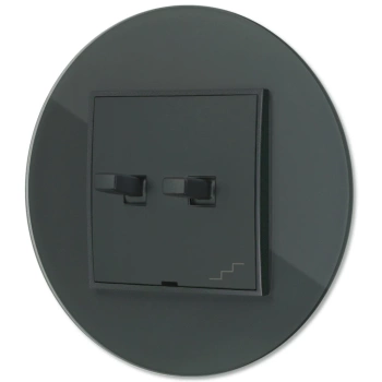 Włącznik schodowy podwójny w stylu USA ramka okrągła efekt szkła seria ICON kolor grafitowy mat