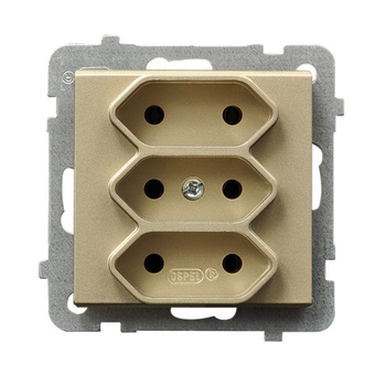 Gniazdo potrójne EURO z przesłonami torów prądowych seria SONATA kolor Szampański złoty symbol GP-3RP/m/39