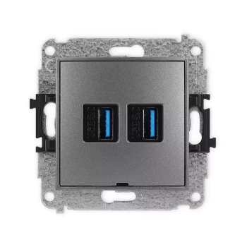 Mechanizm gniazda podwójnego 2xUSB A-A 3.0, bez pola opisowego Karlik seria ICON 11IGUSBBO-6 kolor grafitowy