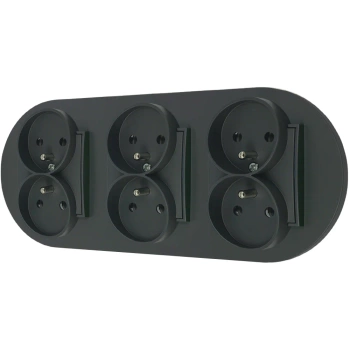 Trzy gniazda podwójne z ramką okrągłą seria MINI kolor grafitowy mat