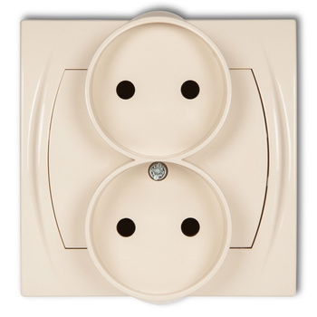 Gniazdo podwójne do ramki poziomej bez uziemienia 2x2P z przesłonami torów Karlik seria LOGO 1LGPR-2p kolor beżowy