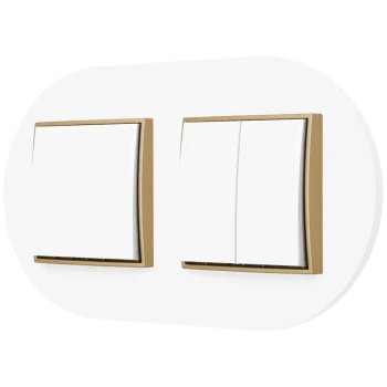 Dwa włączniki pojedynczy i podwójny z ramką okrągłą seria MINI kolor biały złoty