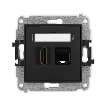 Mechanizm gniazda pojedynczego HDMI 2.0, 4K + gniazda komp. poj. 1xRJ45, kat. 5e, 8-stykowy Karlik seria ICON 12IGHK-45e kolor czarny mat