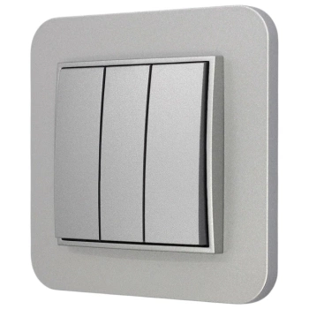 Włącznik potrójny z ramką zaokrągloną seria MINI kolor srebrny