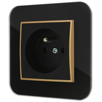 Gniazdo pojedyncze z ramką zaokrągloną efekt szkła seria ICON kolor czarny/złoty