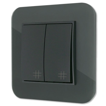 Włącznik krzyżowy podwójny z ramką zaokrągloną efekt szkła seria ICON kolor grafitowy mat