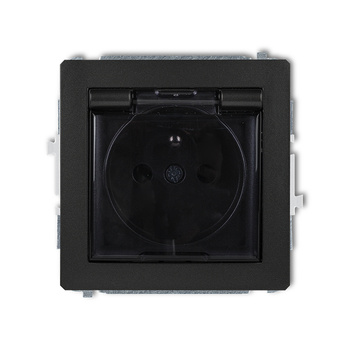 Mechanizm gniazda bryzgoszczelnego z uziemieniem SCHUKO 2P+Z klapka dymna, przesłony torów prądowych Karlik seria DECO 12DGPB-1zdp kolor czarny mat