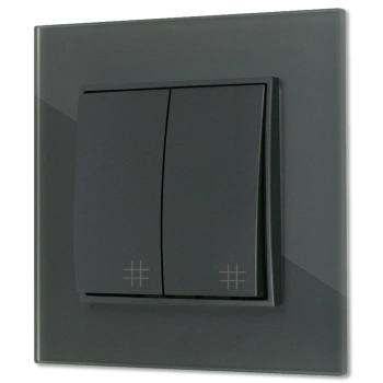 Włącznik krzyżowy podwójny z ramką kwadratową efekt szkła seria ICON kolor grafitowy mat