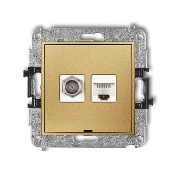 Mechanizm gniazda antenowego poj. typu F SAT + gniazda komp. poj. 1xRJ45, kat. 5e, 8-stykowy, bez pola opisowego Karlik seria MINI 29MGFKBO-1 kolor złoty