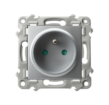 Gniazdo pojedyncze z uziemieniem z przesłonami torów prądowych seria SZAFIR kolor Srebro symbol GP-1ZZP/m/18