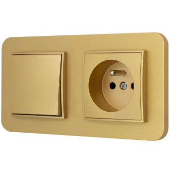Włącznik pojedynczy z gniazdem pojedynczym z ramką zaokrągloną seria MINI kolor złoty