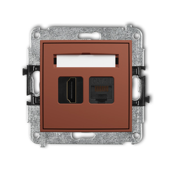 Mechanizm gniazda pojedynczego HDMI 2.0, 4K + gniazda komp. poj. 1xRJ45, kat. 5e, 8-stykowy Karlik seria MINI 63MGHK-45e kolor terakota