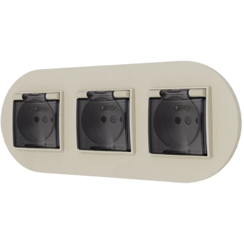 Trzy gniazda hermetyczne z ramką okrągłą seria MINI kolor taupe