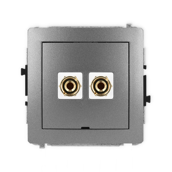 Mechanizm gniazda głośnikowego pojedynczego, bez pola opisowego typu banan - czerwony i czarny, pozłacany, 4 mm2, do lutowania Karlik seria DECO 11DGGBO-3 kolor grafitowy