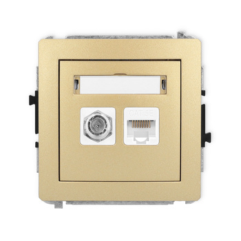 Mechanizm gniazda antenowego poj. typu F SAT + gniazda komp. poj. 1xRJ45, kat. 5e, 8-stykowy Karlik seria DECO 29DGFK-1 kolor złoty