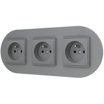 Trzy gniazda pojedyncze z ramką okrągłą seria MINI kolor szary mat