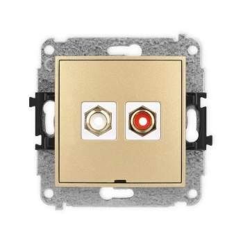 Mechanizm gniazda podwójnego RCA, bez pola opisowego typu cinch - biały i czerwony, pozłacany Karlik seria MINI 29MGRCABO-2 kolor złoty