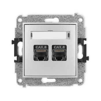 Mechanizm gniazda komputerowego podwójnego 2xRJ45, kat. 8, ekranowany, 8-stykowy Karlik seria ICON 7IGK-12 kolor srebrny metalik