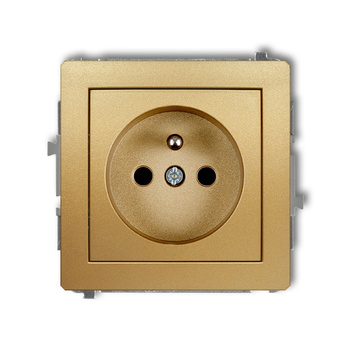 Mechanizm gniazda pojedynczego z uziemieniem 2P+Z z przesłonami torów Karlik seria DECO 29DGP-1zp kolor złoty