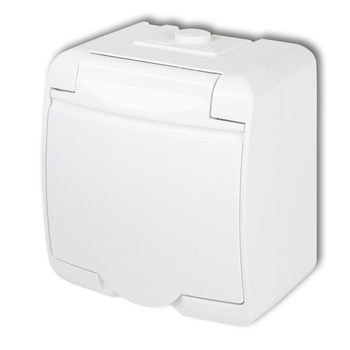 Gniazdo pojedyncze z uziemieniem SCHUKO 2P+Z klapka biała; bez przesłon Karlik seria JUNIOR GHE-1s kolor biały